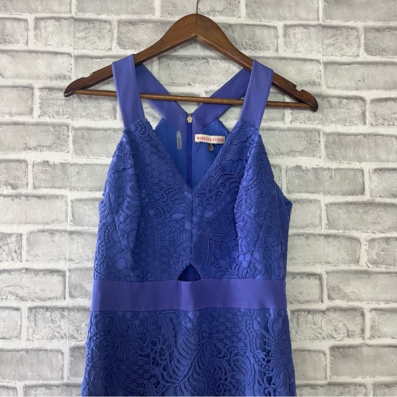 Rebecca Taylor Lilac Lace Keyhole Event Sleeveless Mini Peplum Hem Mermaid Dress - Picture 6 of 12